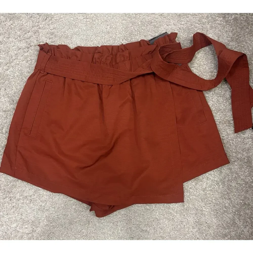 Rust Orange Paperbag Waist Tie-Front Skort